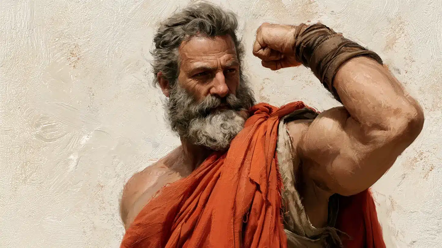 Stoic Man flexing his bicep